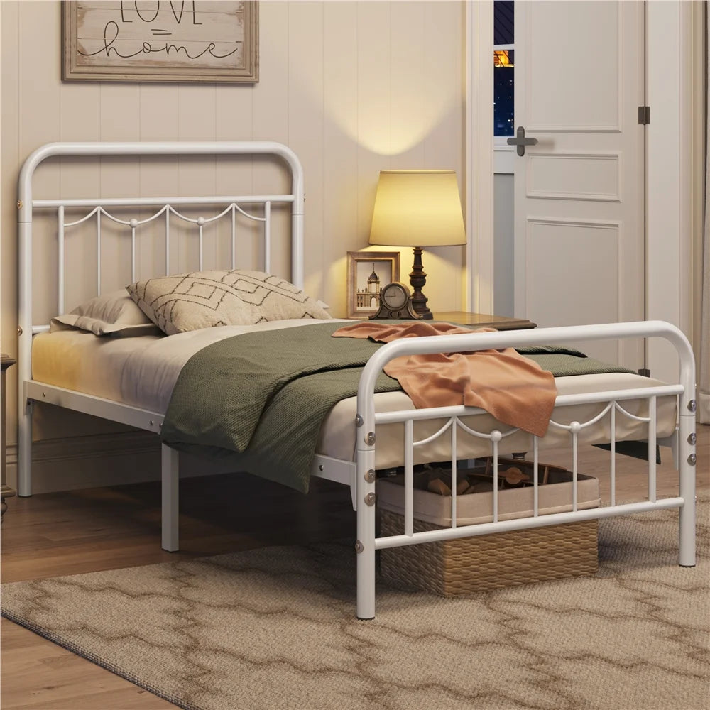 Queen Size Matte Black Metal Platform Bed Frame with Headboard and Footboard N356462