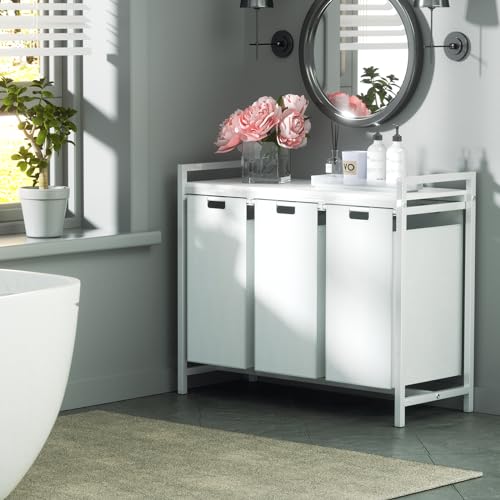 White 3 Section Laundry Hamper with 3 Removable Bags M825