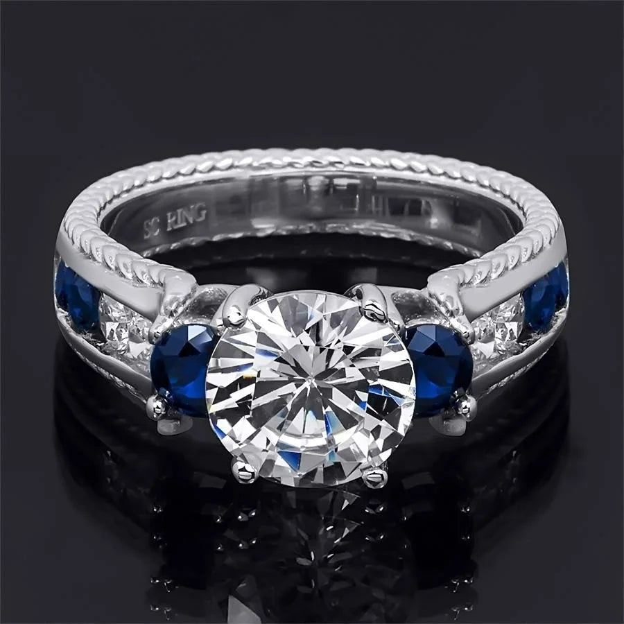 Sterling Silver Blue Sapphire Cubic Zirconia Ring G70866