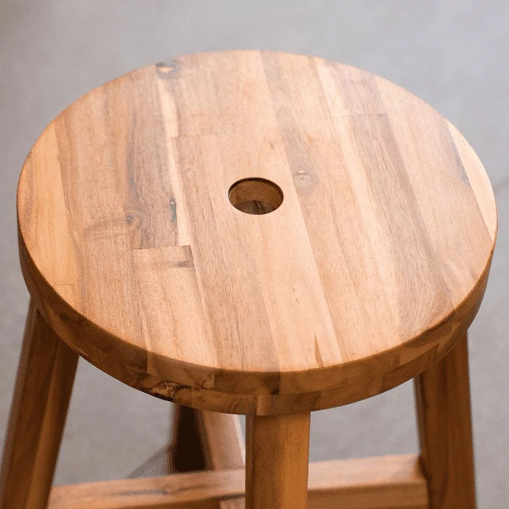 Acacia Wood Stool Round Top Natural Color U3360