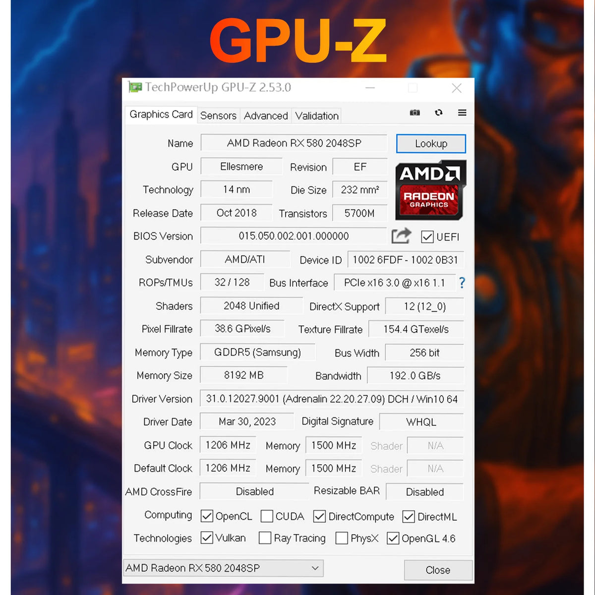 AMD Radeon RX580 8GB 256 Bit GDDR5 Dual Fans Graphic Card M824745