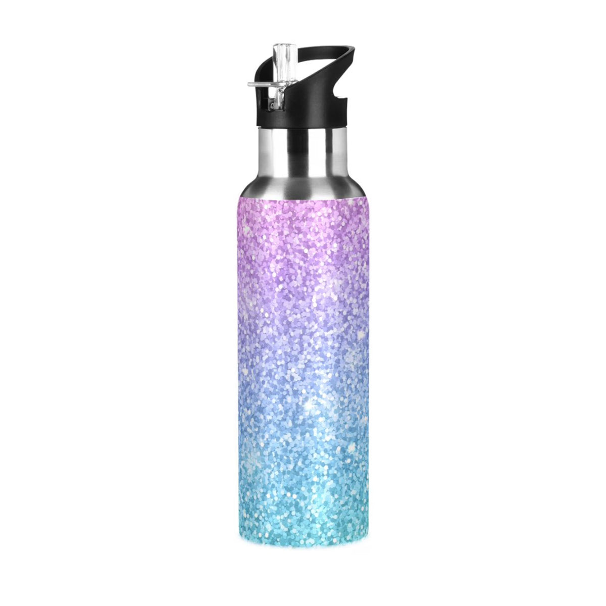 Glitter Gold Purple Green Stainless Steel Vacuum Insulated Water Bottle with Straw Lid 20 OZ R11080