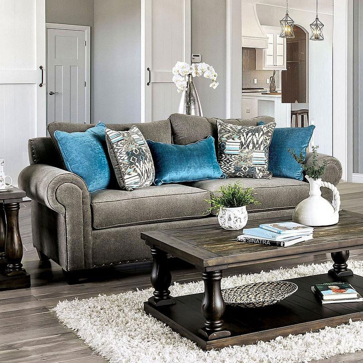Gray Chenille Sofa and Loveseat C93920