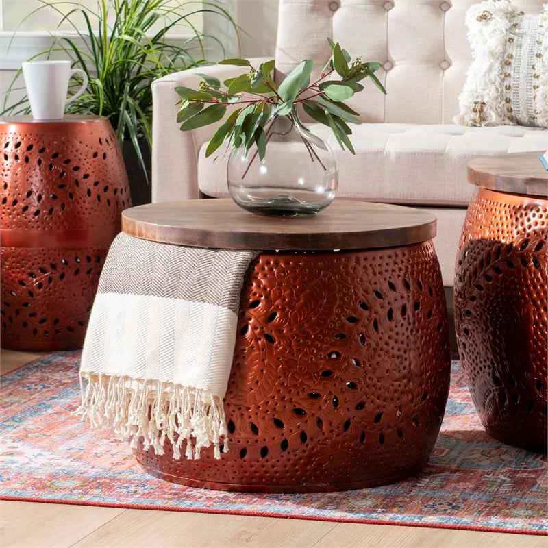 Metal and Wood Drum Table A71538