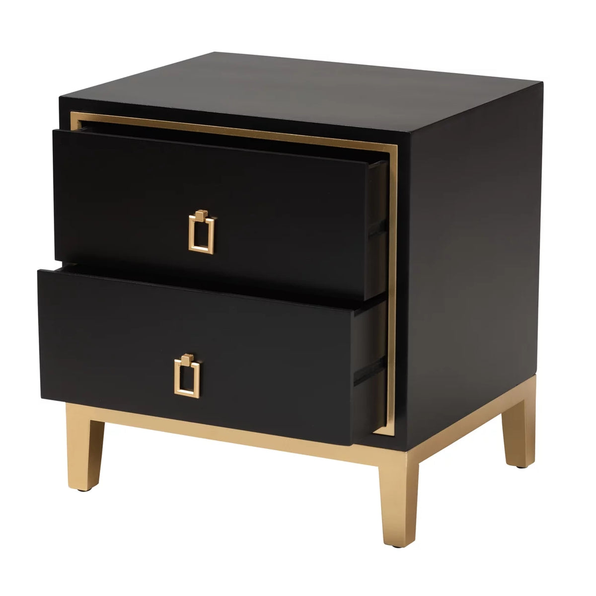 Black Wood and Gold Metal 2-Drawer End Table R37131