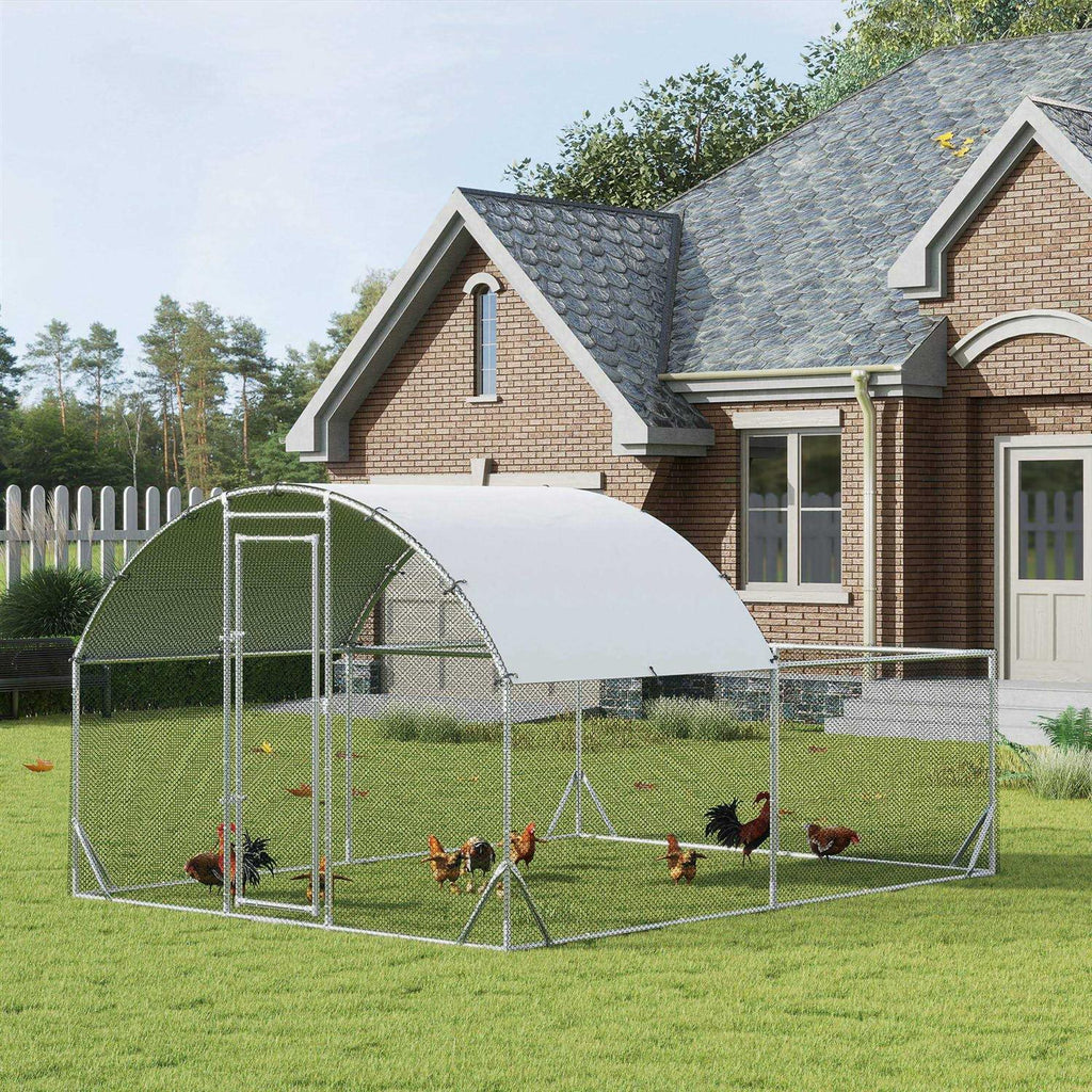 Metal Chicken Coop Walk-in Enclosure with Cover Y24458