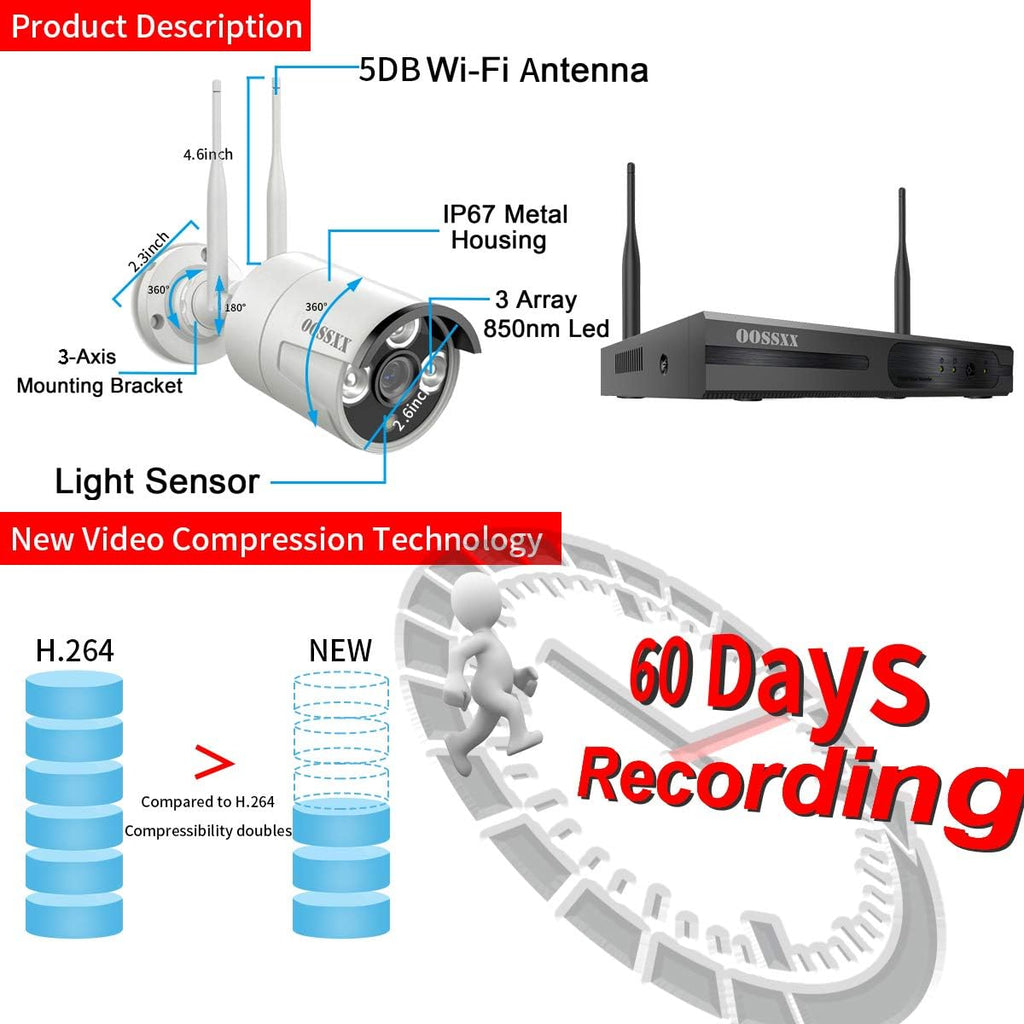2K 3.0MP Wireless Security Camera System, 8 Channel NVR with 4TB HDD C2520