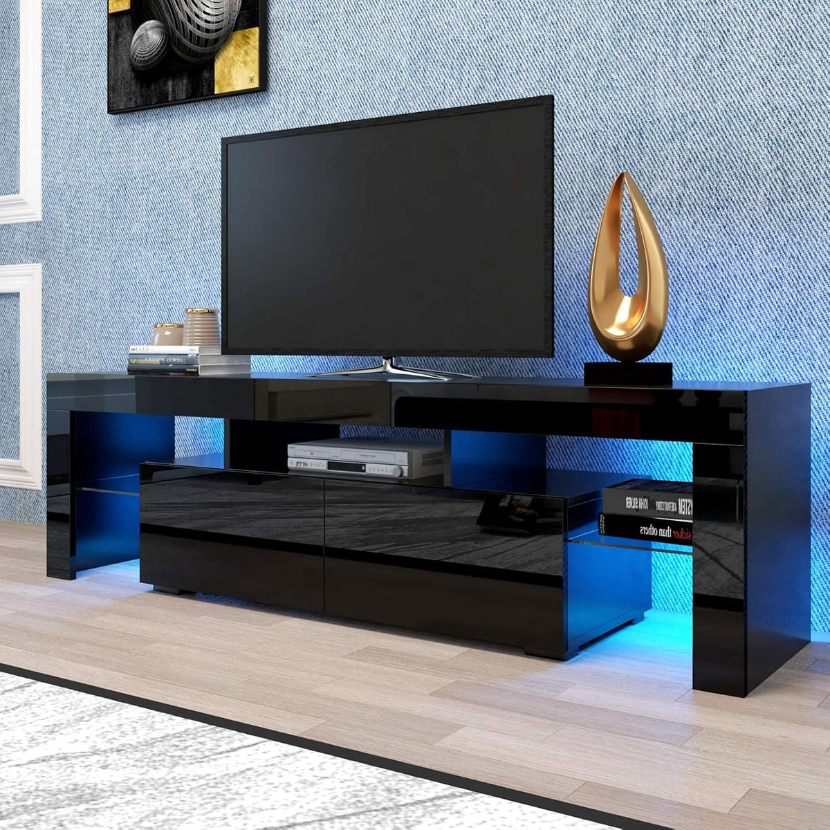 Black Buffet Storage Cabinet with 20 Color LED Lights C556