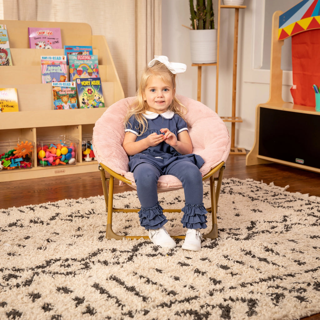 Blush Faux Fur Kids Mini Folding Saucer Chair C253844