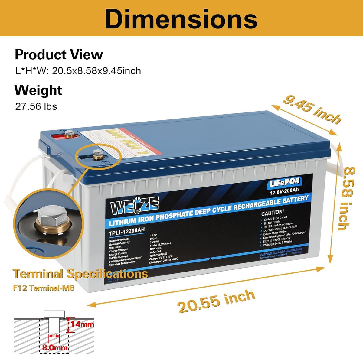 12V 200Ah LiFePO4 Lithium Battery with Smart BMS G733