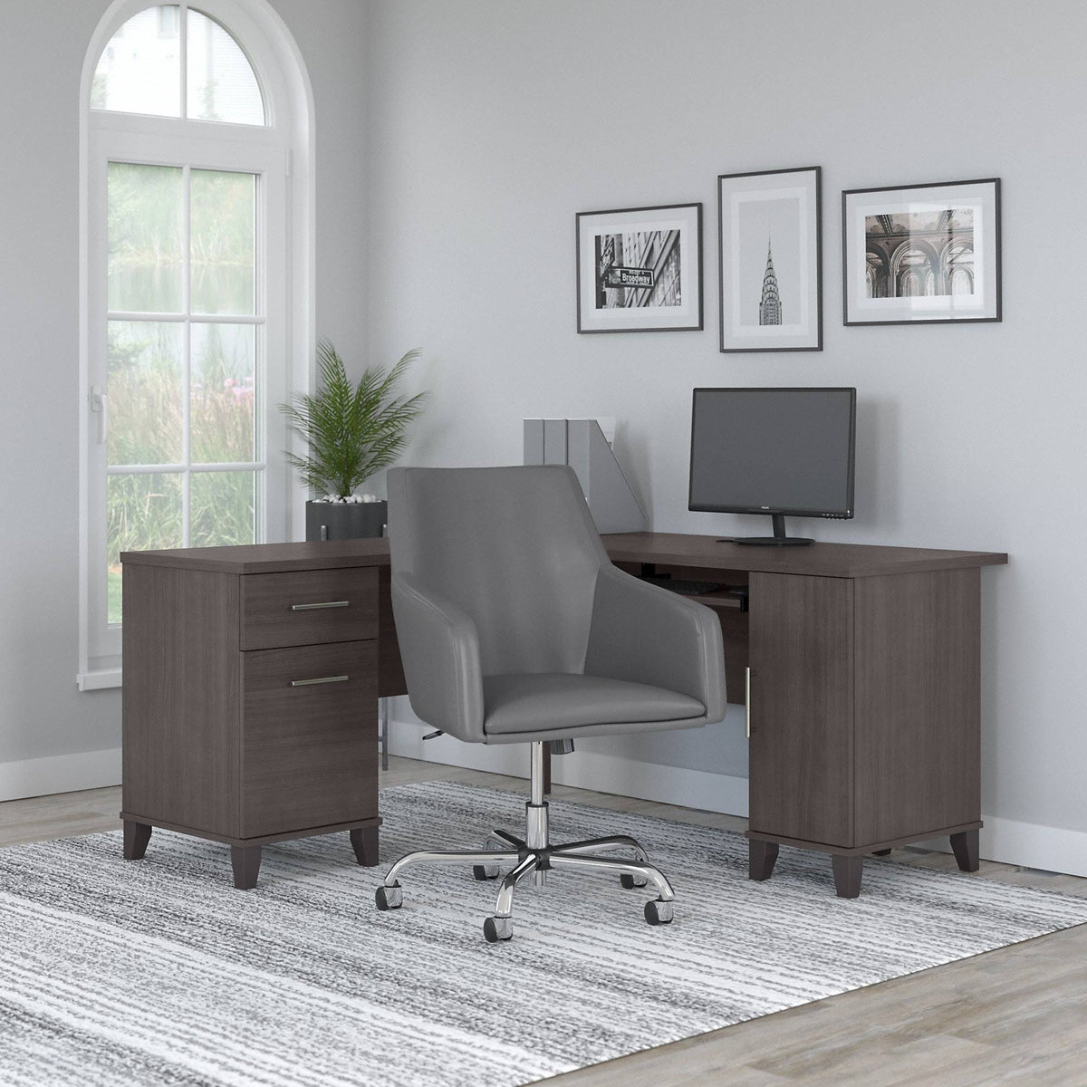 L Shaped Desk and Chair Set in Storm Gray D13061