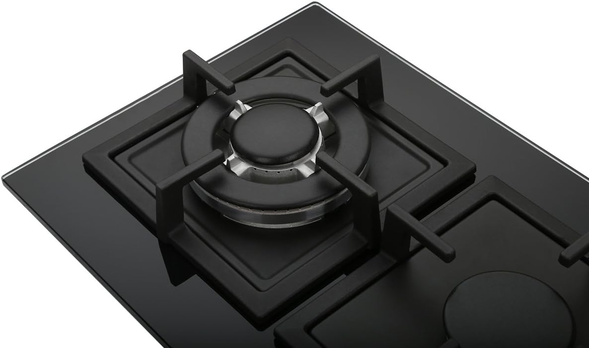 2 Burner 12 Inch Built-in LPG/Propane Gas Stove Top Glass Surface Cast Iron Cooktop X35256
