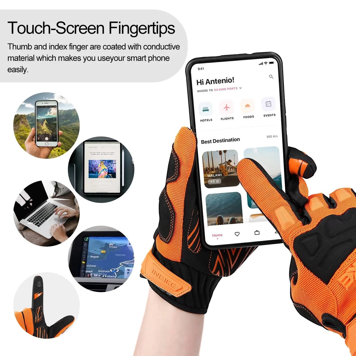 Orange Medium MTB Touchscreen Bike Gloves X832984