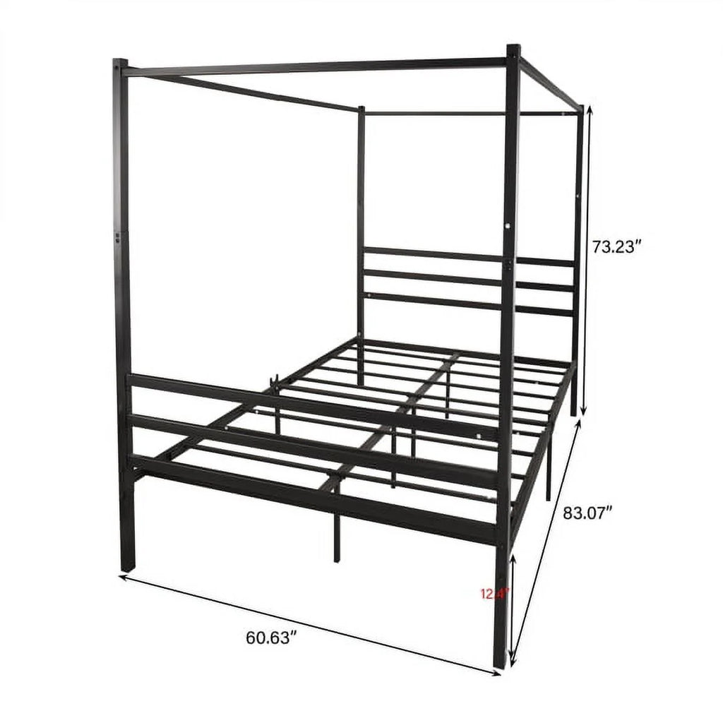 Black Queen Size Metal Canopy Bed with Headboard U820