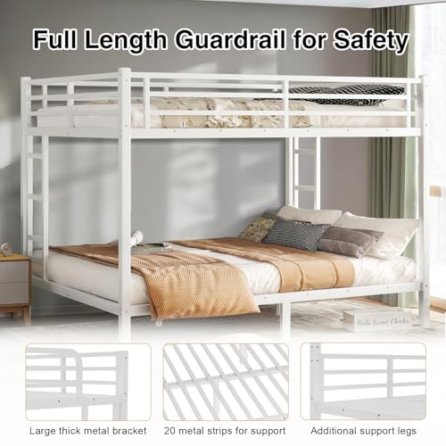 Twin XL Over Twin XL Black Metal Bunk Bed with Ladder and Guardrail V9807