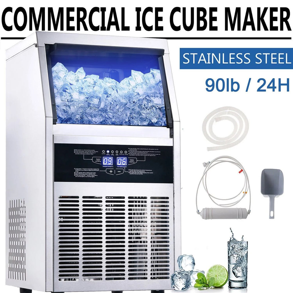 Commercial Ice Maker 90lb Stainless Steel Built-in Cube Machine K22032