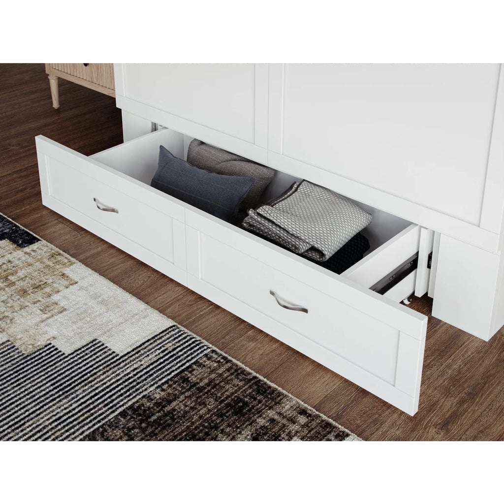 Queen Solid Wood Murphy Bed Chest with Mattress in White W15656