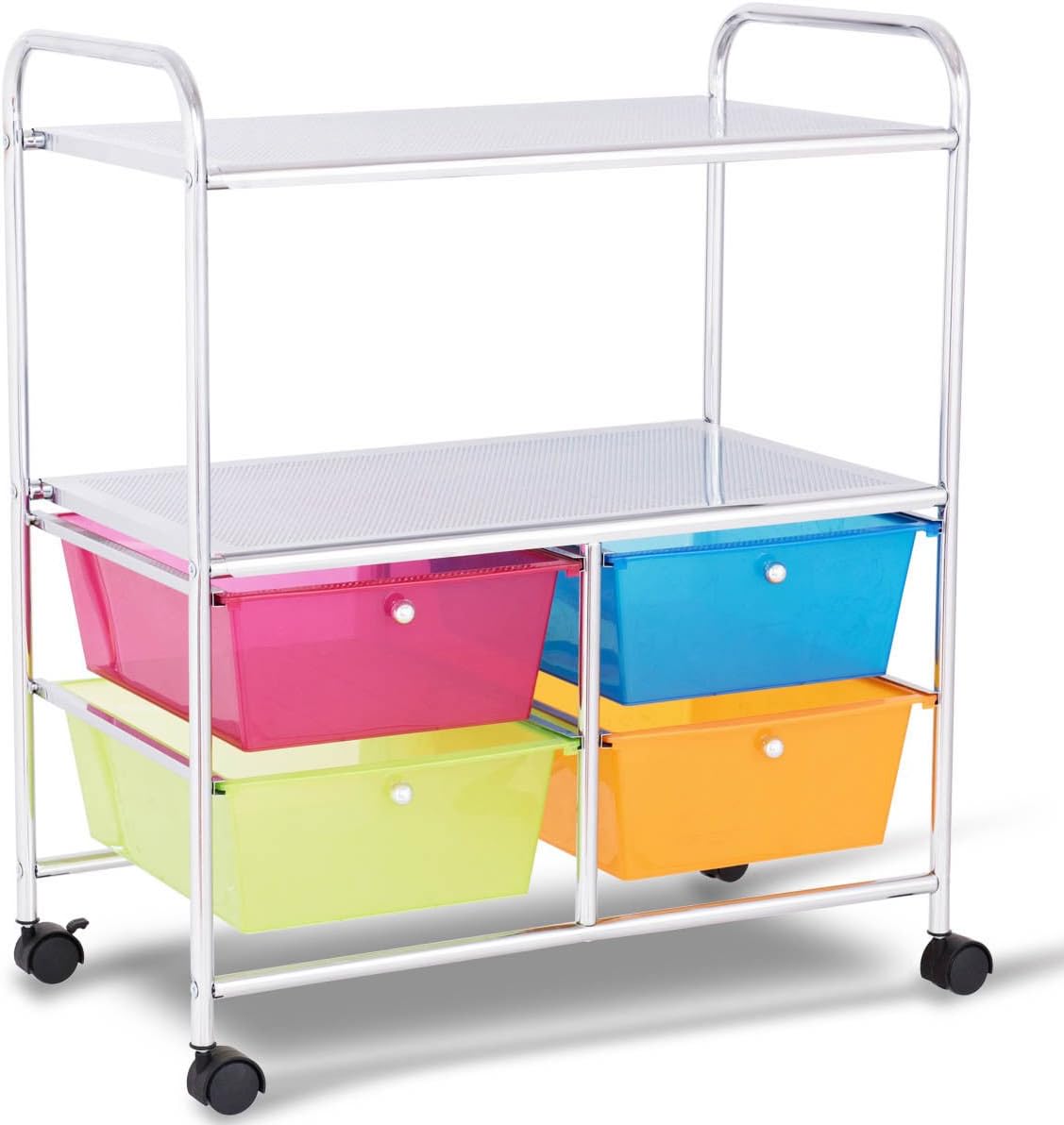 White Rolling Storage Cart with 4 Drawers 2 Shelves Y20189