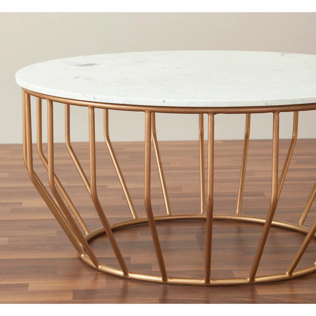 Modern Coffee Table with Real Marble Top and Gold Base R48523