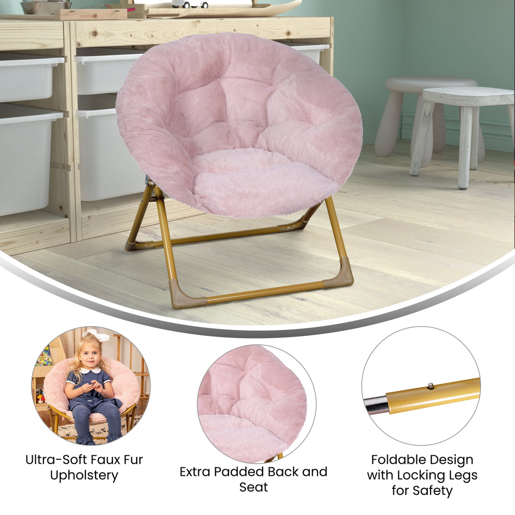 Blush Faux Fur Kids Mini Folding Saucer Chair C253844