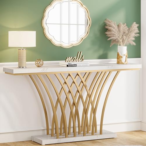 59 inch Gold Console Table with Grid-Shaped Metal Base F40646