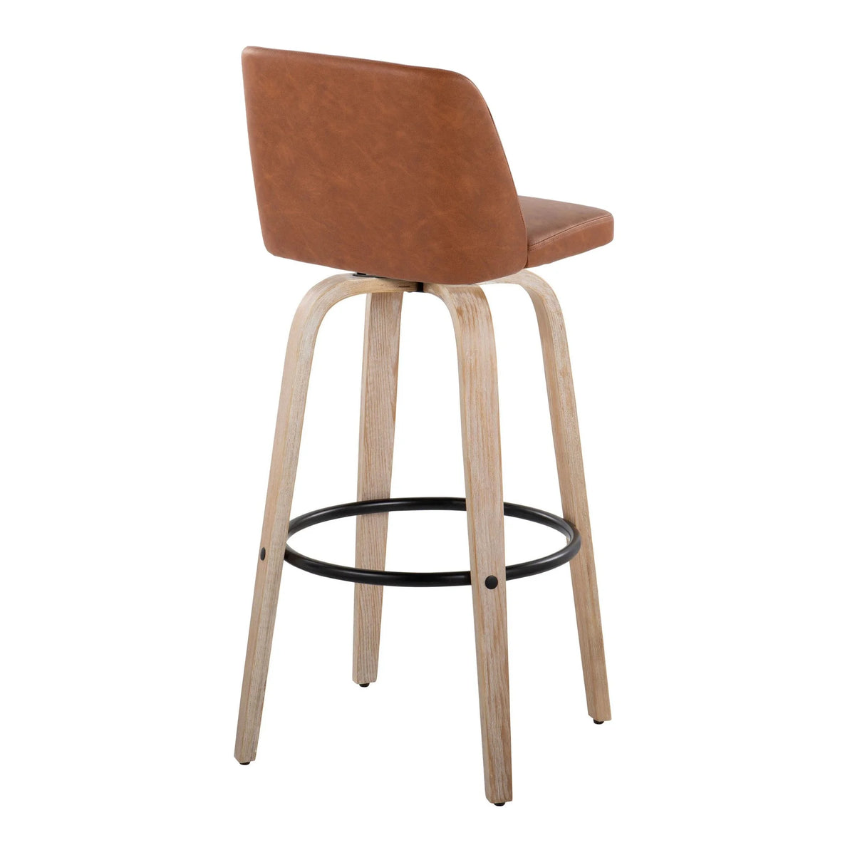 White Washed Wood Camel Faux Leather Swivel Barstool Set of 2 N613