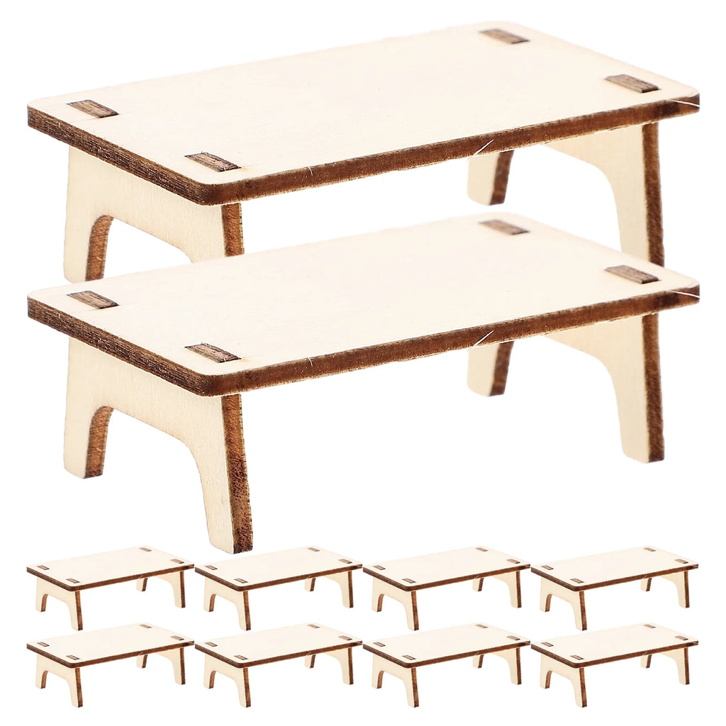 10pcs Mini Wooden Table Model Furniture Ornament B429