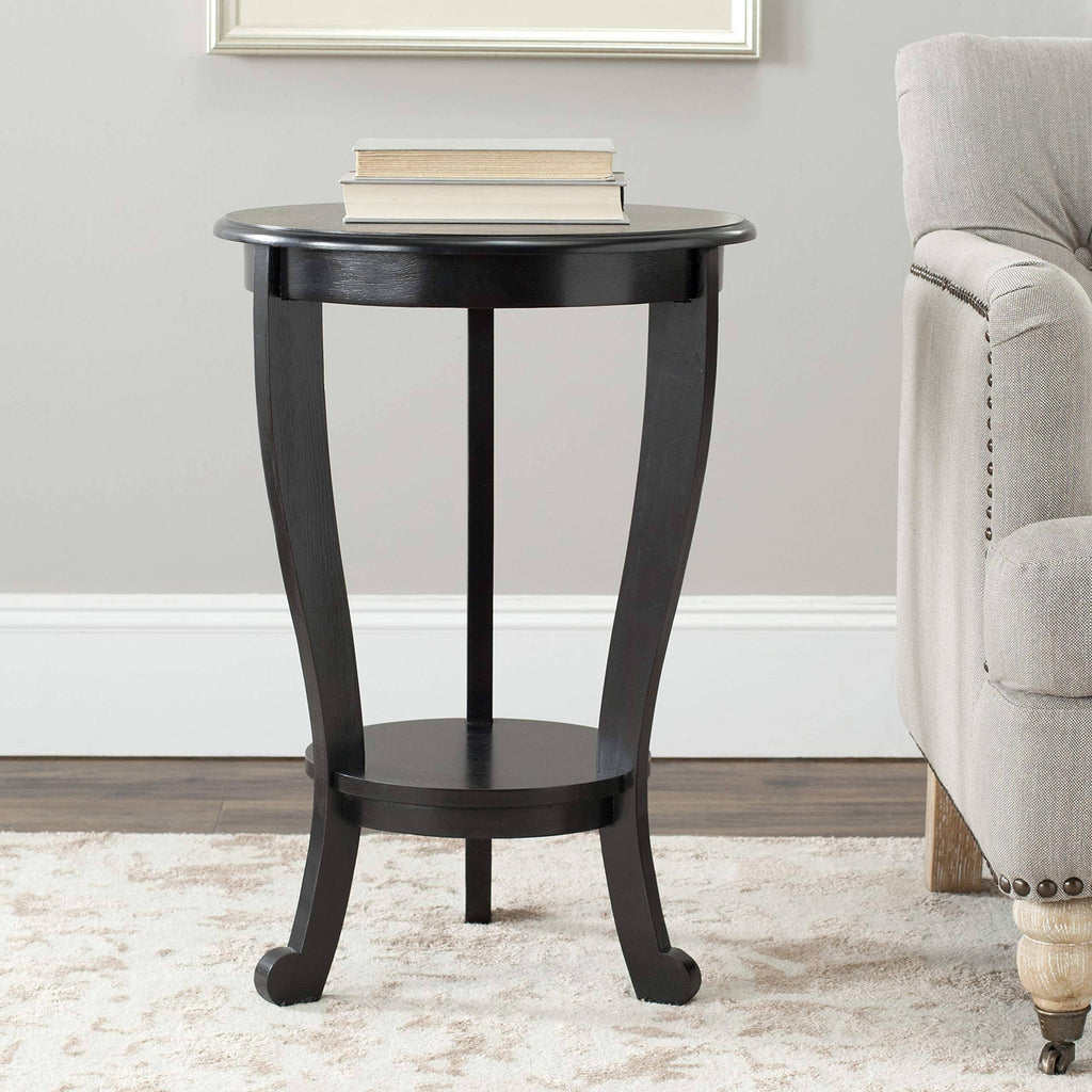 Distressed Black Pedestal Side Table A608