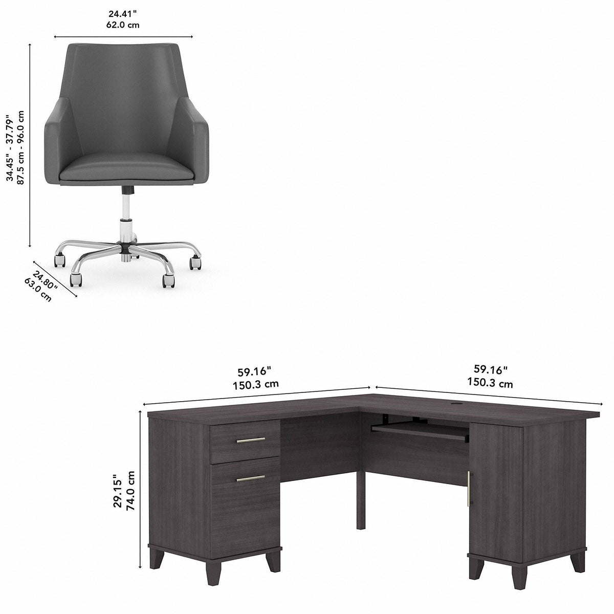 L Shaped Desk and Chair Set in Storm Gray D13061