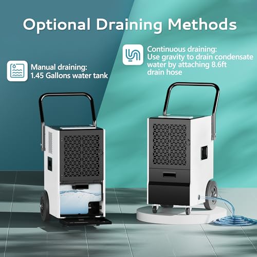 160 Pints Commercial Dehumidifier with Drain Hose, Timer and 4 Wheels M124619