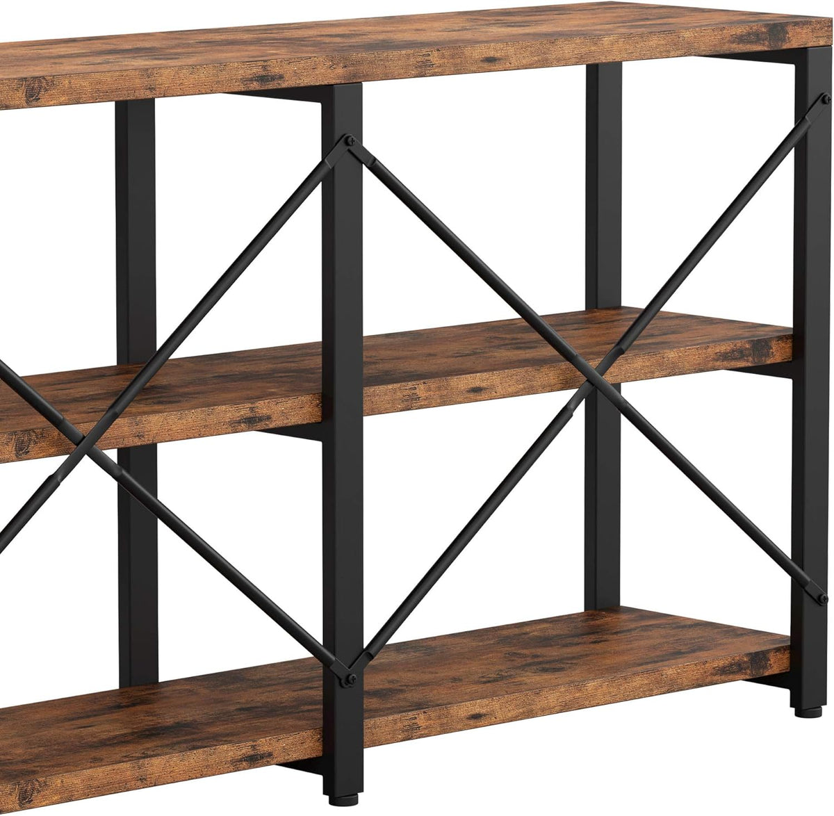Double Wide 3 Tier Wood and Metal Bookshelf Y894099