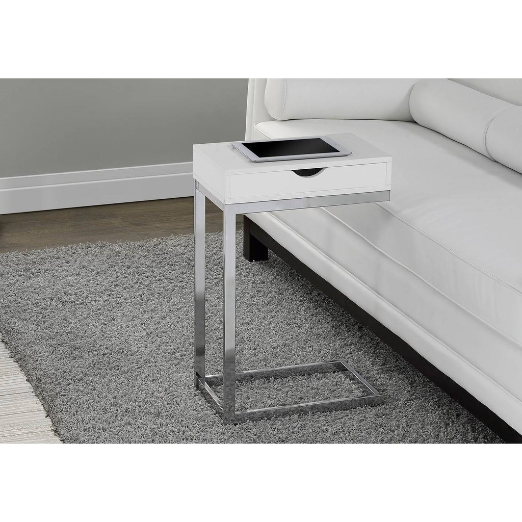 Glossy White Chrome Metal Accent Table with Drawer N98790