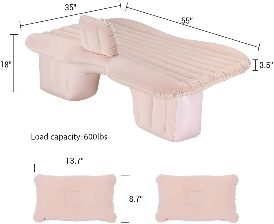 Car Bed Air Mattress with Motor Pump, Two Pillows, Natural Beige O803529