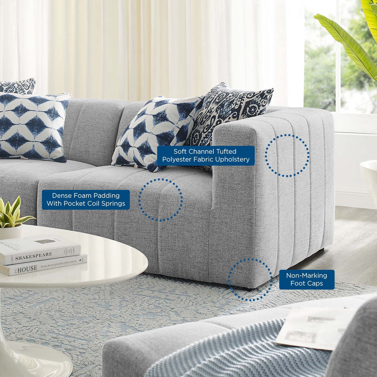 Light Grey Fabric Loveseat Sofa H1029
