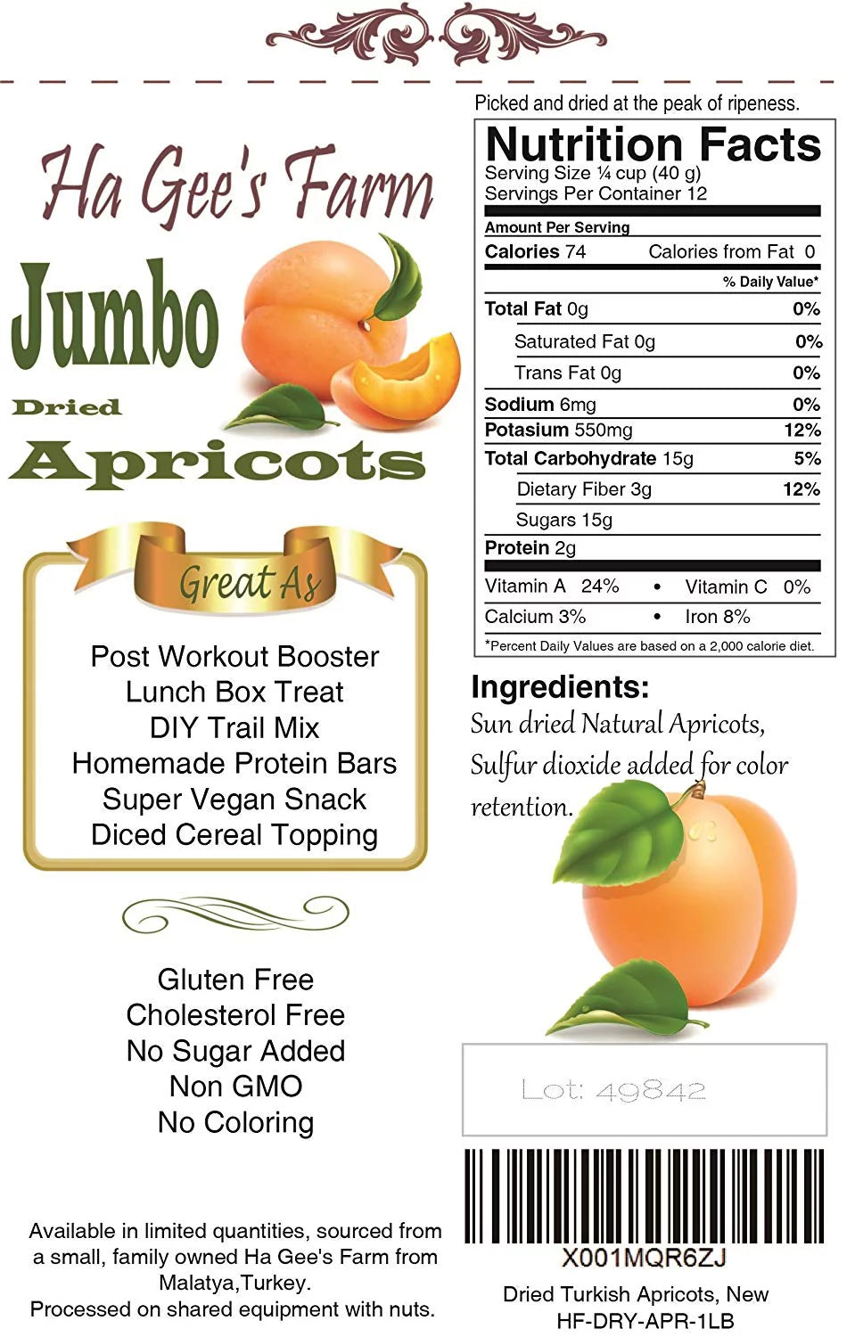 Turkish Dried Apricot Jumbo Size 3LB M954708