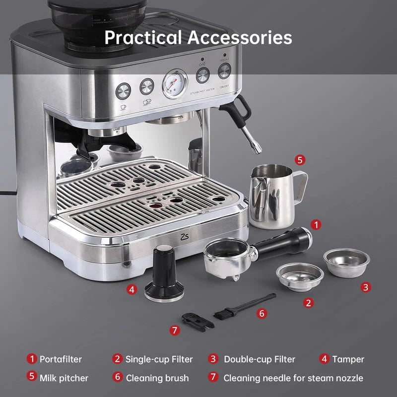 15 Bar Espresso Machine with Grinder & Milk Steamer M96591
