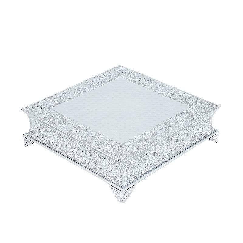 Silver Square Embossed Wedding Cake Stand Riser L65054