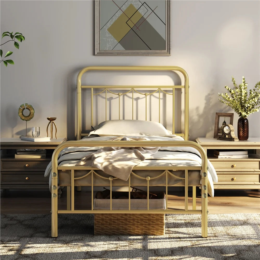 Queen Size Matte Black Metal Platform Bed Frame with Headboard and Footboard N356462