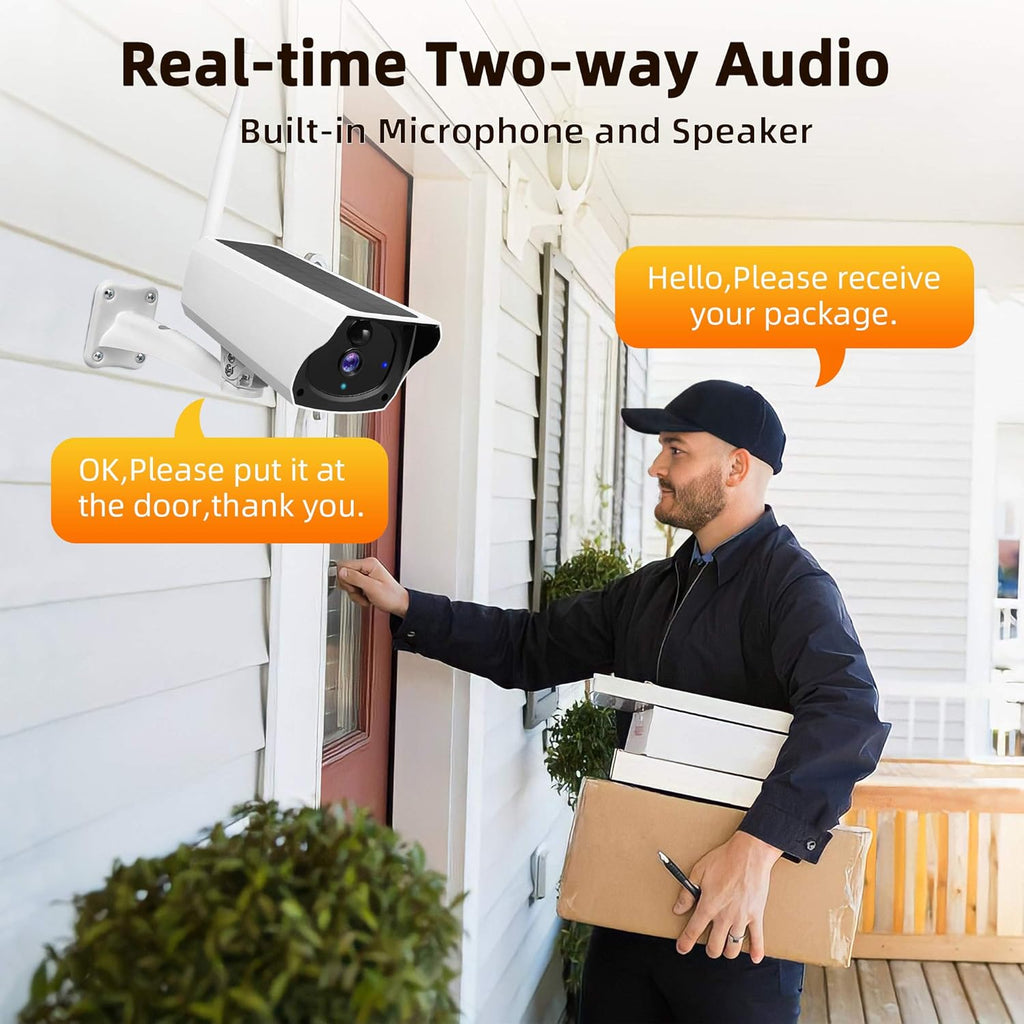 Outdoor Solar Security Camera 1080P HD Wireless WiFi Surveillance Camera with Night Vision, 2-Way Audio, IP67 Waterproof, 64G SD Card B35445