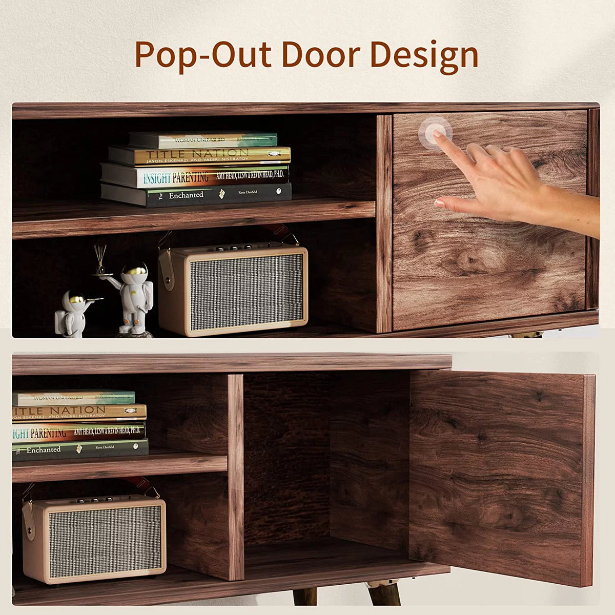 Walnut TV Stand with Storage Cabinet for TVs up to 55 inch W95931