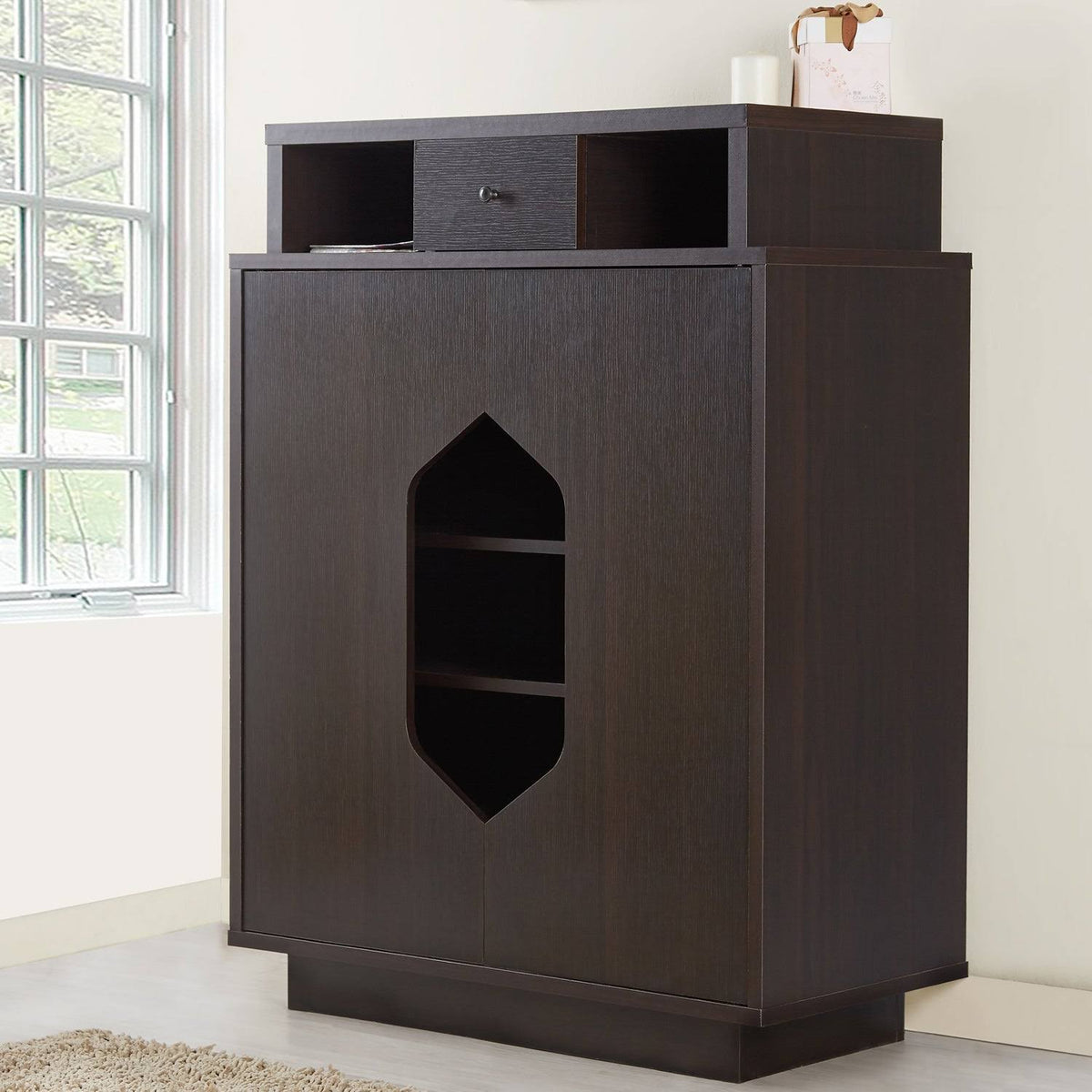 Espresso 1-Drawer Shoe Cabinet W9073
