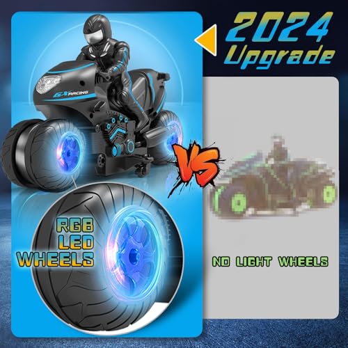 Remote Control Motorcycle with LED Wheels Blue T8827