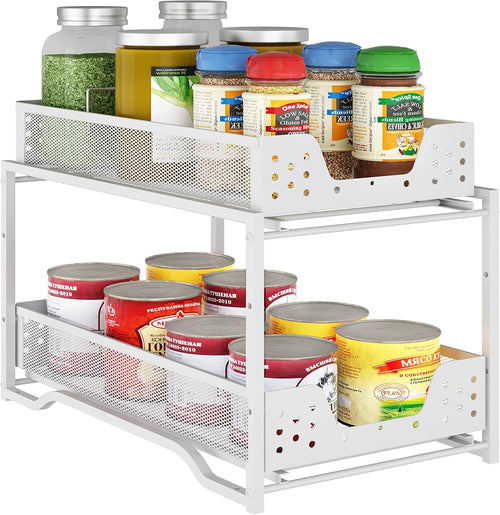 2-Tier Stackable Under Sink Cabinet Organizer with Sliding Storage Drawer, Bronze D2884