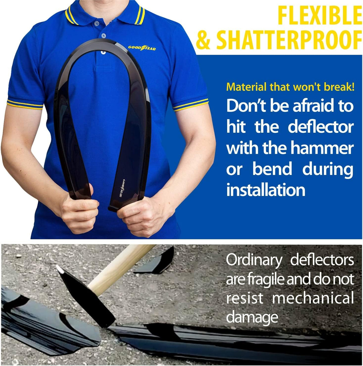 Shatterproof Side Window Deflectors for Toyota RAV4 2013-2018, Tape-on Rain Guards, 4 pcs U965