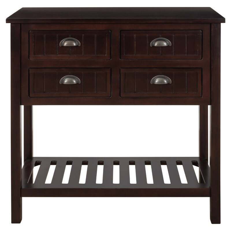 Solid Wood Console Table with 4 Drawers and Slatted Shelf H784