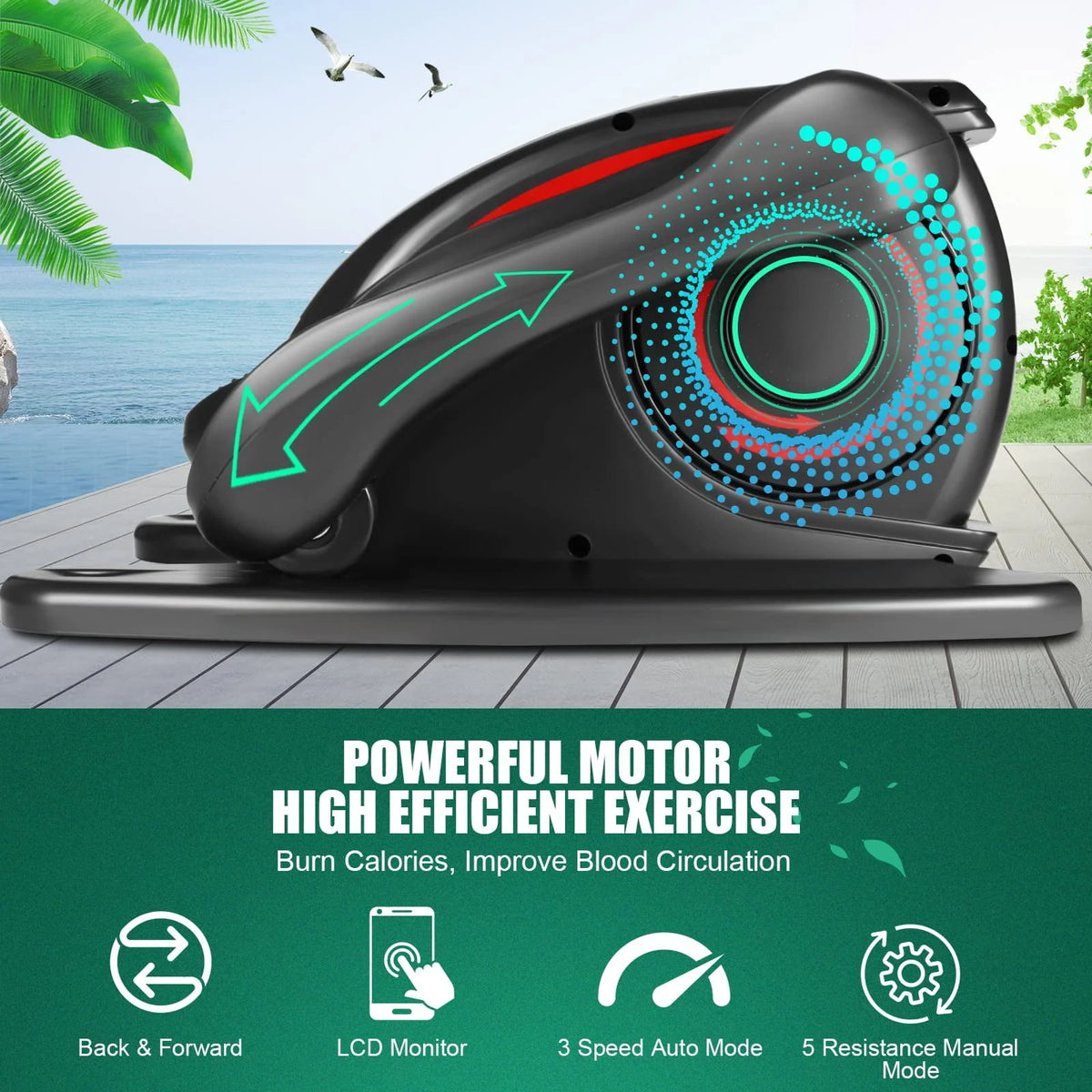 Under Desk Elliptical Machine Seated Pedal Exerciser with LCD Display E9646