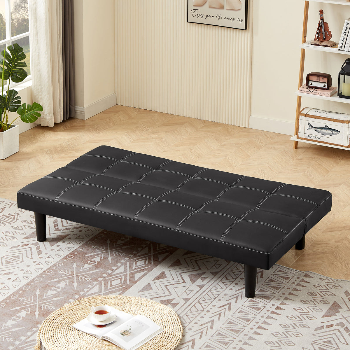 Black PU Convertible Sofa Bed M71558