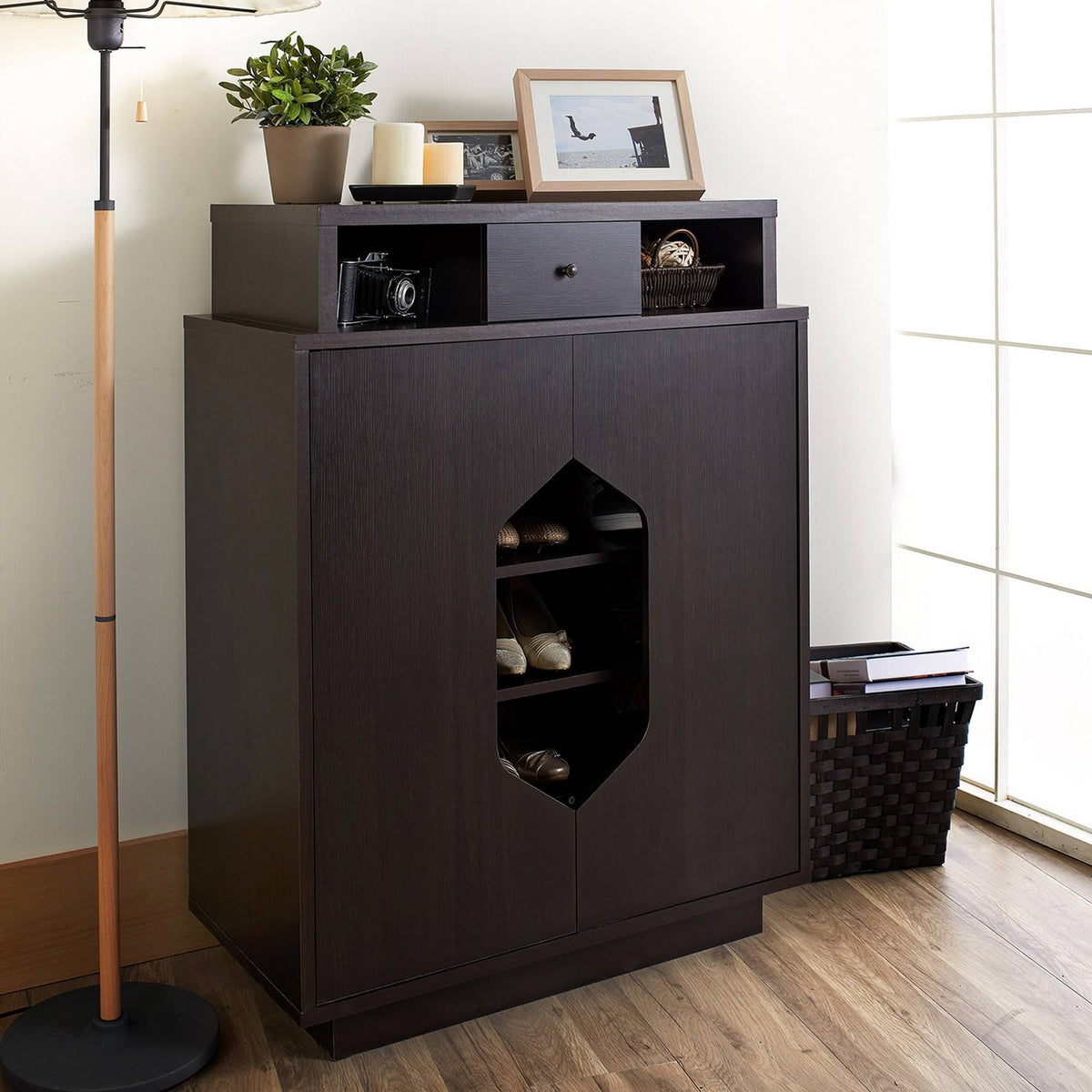 Espresso 1-Drawer Shoe Cabinet W9073