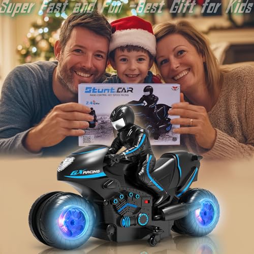 Remote Control Motorcycle with LED Wheels Blue T8827