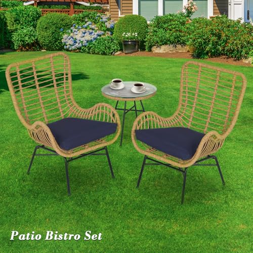 3 Pieces Rattan Outdoor Table and Chairs Set with Cushion D66764